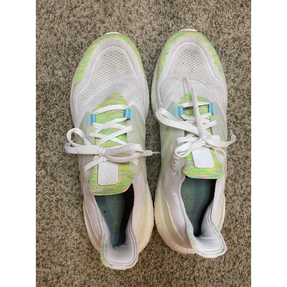Adidas Ultraboost 21 White Multi Color Running Shoes Mens 9.5 Womens 10.5